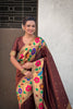 Brown Paithani Silk Saree with Peacock Floral Motifs Golden Zari Border