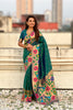 Dark Green Silk Saree with Multicolor Floral Peacock Motif Woven Border