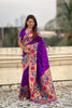 Purple Silk Saree with Multicolor Floral Peacock Motif Woven Border