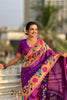 Royal Purple Silk Saree with Rich Multicolor Floral Peacock Motif Woven Border