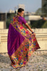 Royal Purple Silk Saree with Rich Multicolor Floral Peacock Motif Woven Border