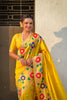 Yellow Silk Saree with Multicolor Floral Peacock Motif Woven Border