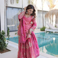 Fabulous Rani Pink Fendy Crush Embroidered Salwar Palazzo Set with Dupatta for Wedding