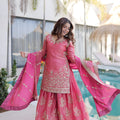 Fabulous Rani Pink Fendy Crush Embroidered Salwar Palazzo Set with Dupatta for Wedding