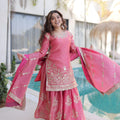 Fabulous Rani Pink Fendy Crush Embroidered Salwar Palazzo Set with Dupatta for Wedding
