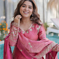 Fabulous Rani Pink Fendy Crush Embroidered Salwar Palazzo Set with Dupatta for Wedding