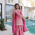 Fabulous Rani Pink Fendy Crush Embroidered Salwar Palazzo Set with Dupatta for Wedding