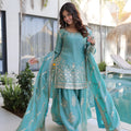 Stylish Sea Green Fendy Crush Embroidered Salwar Palazzo Set with Dupatta for Wedding