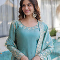 Stylish Sea Green Fendy Crush Embroidered Salwar Palazzo Set with Dupatta for Wedding