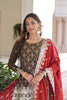 Elegant Brown Vichitra Silk Embroidered Kurta Palazzo Set with Red Dupatta for Wedding