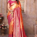 Orange Pink Kanchipuram Silk Saree with Rich Zari Woven Pallu