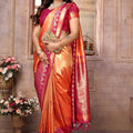 Orange Pink Kanchipuram Silk Saree with Rich Zari Woven Pallu