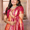 Orange Pink Kanchipuram Silk Saree with Rich Zari Woven Pallu