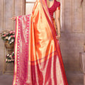 Orange Pink Kanchipuram Silk Saree with Rich Zari Woven Pallu