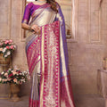 Grey and Purple Kanchipuram Silk Saree with Pink Zari Woven Pallu 