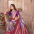 Grey and Purple Kanchipuram Silk Saree with Pink Zari Woven Pallu