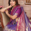 Grey and Purple Kanchipuram Silk Saree with Pink Zari Woven Pallu