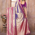 Grey and Purple Kanchipuram Silk Saree with Pink Zari Woven Pallu