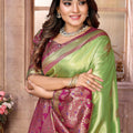 Green Kanchipuram Silk Saree with Pink Zari Woven Pallu