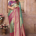 Sea Green Kanchipuram Silk Saree with Pink Zari Woven Pallu