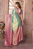 Sea Green Kanchipuram Silk Saree with Pink Zari Woven Pallu
