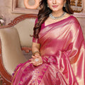 Rose Pink Kanchipuram Silk Saree with Rich Zari Woven Pallu