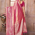 Rose Pink Kanchipuram Silk Saree with Rich Zari Woven Pallu