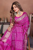 Magenta Bandhani Silk Saree Gold Zari Border Blouse Traditional Saree