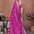 Magenta Bandhani Silk Saree Gold Zari Border Blouse Traditional Saree