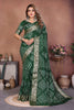 Dark Green Bandhani Silk Saree Gold Zari Border Blouse Traditional Saree