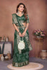 Dark Green Bandhani Silk Saree Gold Zari Border Blouse Traditional Saree