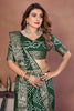 Dark Green Bandhani Silk Saree Gold Zari Border Blouse Traditional Saree