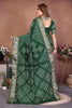Dark Green Bandhani Silk Saree Gold Zari Border Blouse Traditional Saree