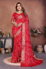 Red Bandhani Silk Saree with Gold Zari Border Blouse Traditional Saree 