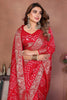 Red Bandhani Silk Saree with Gold Zari Border Blouse Traditional Saree