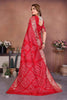 Red Bandhani Silk Saree with Gold Zari Border Blouse Traditional Saree