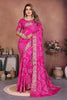 Rani Pink Bandhani Silk Saree Gold Zari Border Blouse Traditional Saree 