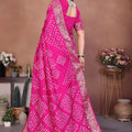 Rani Pink Bandhani Silk Saree Gold Zari Border Blouse Traditional Saree