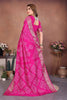 Rani Pink Bandhani Silk Saree Gold Zari Border Blouse Traditional Saree