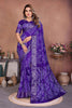 Royal Purple Bandhani Silk Saree Silver Zari Border Blouse Traditional Saree 
