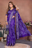 Royal Purple Bandhani Silk Saree Silver Zari Border Blouse Traditional Saree
