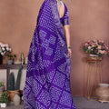 Royal Purple Bandhani Silk Saree Silver Zari Border Blouse Traditional Saree