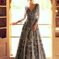 Elegant Grey Embroidered Viscose Anarkali Gown with Full Sleeves for Wedding