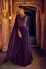 Royal Purple Embroidered Viscose Anarkali Gown with Cape Sleeves for Wedding