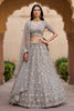 Elegant Stone Grey Embroidered Net Lehenga Choli with Dupatta for Wedding