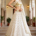 Stunning White Sequin Embroidered Net Lehenga Choli with Dupatta for Wedding