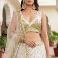 Stunning White Sequin Embroidered Net Lehenga Choli with Dupatta for Wedding