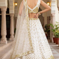 Stunning White Sequin Embroidered Net Lehenga Choli with Dupatta for Wedding