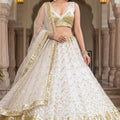 Stunning White Sequin Embroidered Net Lehenga Choli with Dupatta for Wedding