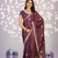 Wine Purple Embroidered Ready To Wear Saree Blouse Piece